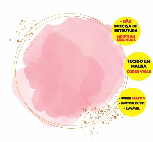 Painel Redondo 3D Aquarela Rosa Abre Fácil Em Tecido