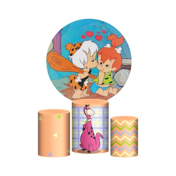 Trio Capa Cilindro + Painel Redondo 3D The Flintstones 1,50m Veste Fácil