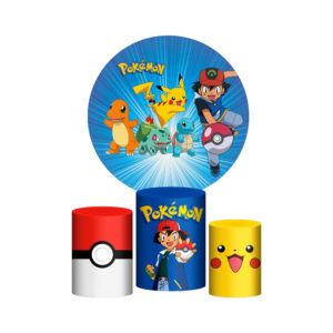 Trio Capa Cilindro + Painel Redondo 3D Pokemon 1,50m Veste Fácil