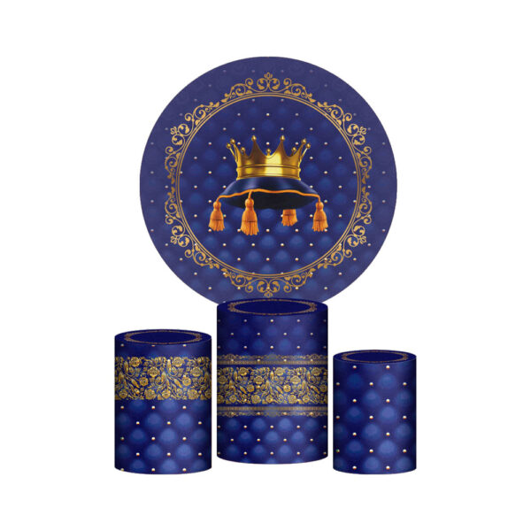 Trio Capa Cilindro + Painel Redondo 3D Realeza Azul 1,50m Veste Fácil