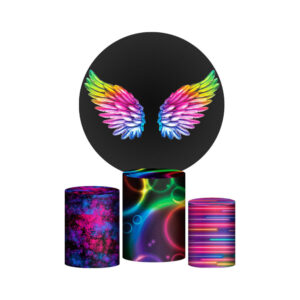 Trio Capa Cilindro + Painel Redondo 3D Asas Neon 1,50m Veste Fácil