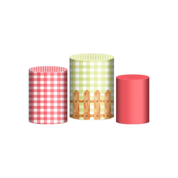 Trio Capa Cilindro Fazendinha Rosa 3d Em Tecido Com Elástico