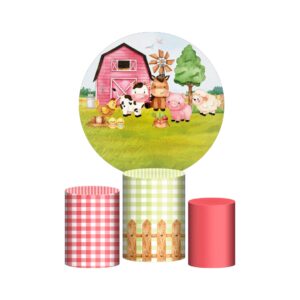 Trio Capa Cilindro + Painel Redondo 3D Fazendinha Rosa 1,50m Veste Fácil