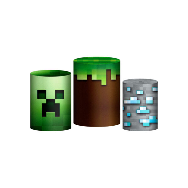 Trio Capa Cilindro Minecraft 3d Em Tecido Com Elástico