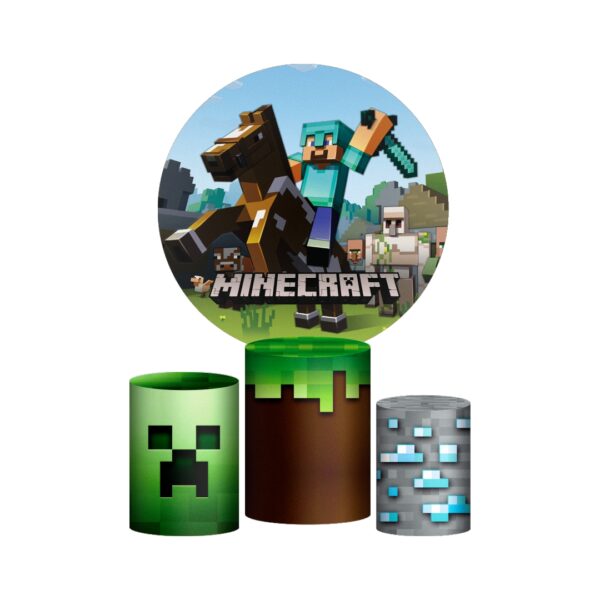 Trio Capa Cilindro + Painel Redondo 3D Minecraft 1,50m Veste Fácil