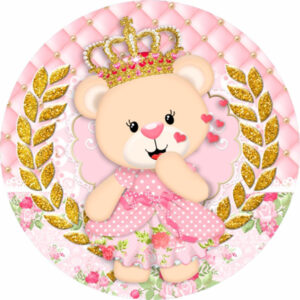 Painel Redondo 3D Ursinha Princesa Tecido Sublimado