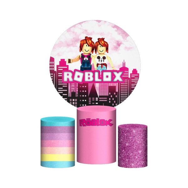 Trio Capa Cilindro + Painel Redondo 3D Roblox Rosa 1,50m Veste Fácil