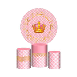 Trio Capa Cilindro + Painel Redondo 3D Realeza Rosa 1,50m Veste Fácil