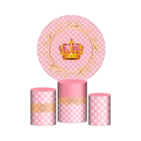 Trio Capa Cilindro + Painel Redondo 3D Realeza Rosa 1,50m Veste Fácil
