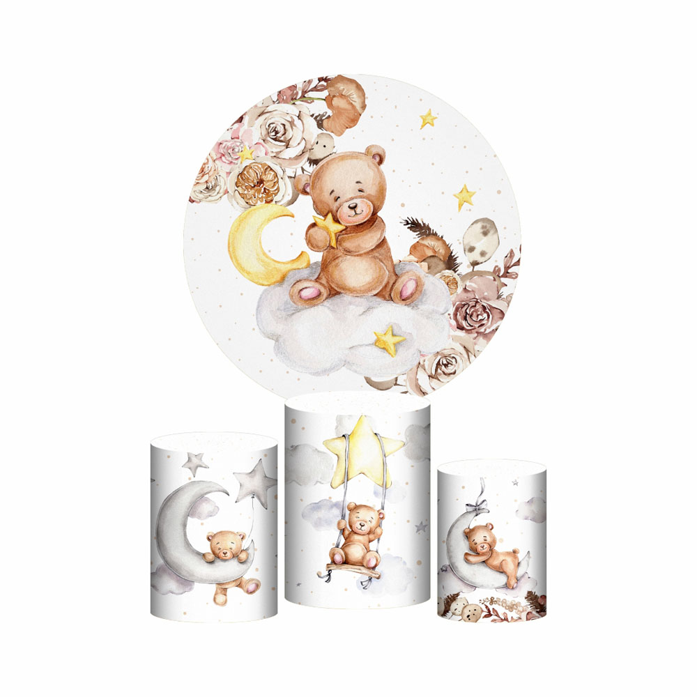 Trio Capa Cilindro + Painel Redondo 3D Ursinho Cute 1,50m Veste Fácil