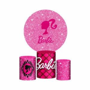 Trio Capa Cilindro + Painel Redondo 3D Barbie 1,50m Veste Fácil