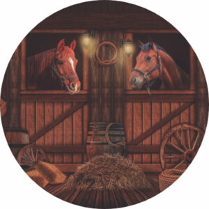 Painel Redondo 3D Cavalos Celeiro Tecido Sublimado