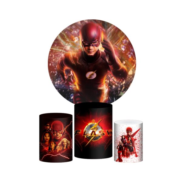 Trio Capa Cilindro + Painel Redondo 3D The Flash 1,50m Veste Fácil