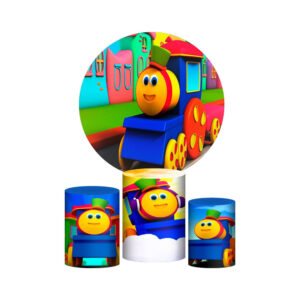 Trio Capa Cilindro + Painel Redondo 3D Bob o Trem 1,50m Veste Fácil