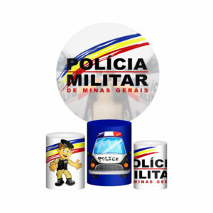 Trio Capa Cilindro + Painel Redondo 3D Policia Militar 1,50m Veste Fácil