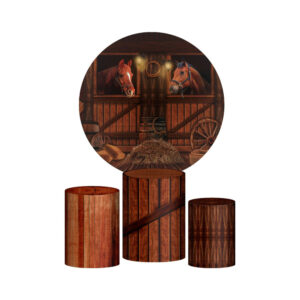 Trio Capa Cilindro + Painel Redondo 3D Celeiros Cavalos 1,50m Veste Fácil