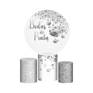 Trio Capa Cilindro + Painel Redondo 3D Bodas de Prata 1,50m Veste Fácil