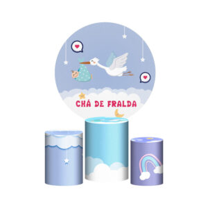 Trio Capa Cilindro + Painel Redondo 3D Chá de Fralda 1,50m Veste Fácil