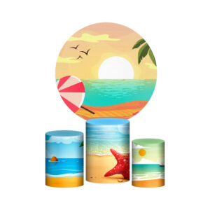 Trio Capa Cilindro + Painel Redondo 3D Praia Verão 1,50m Veste Fácil