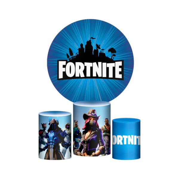 Trio Capa Cilindro + Painel Redondo 3D Fortnite 1,50m Veste Fácil