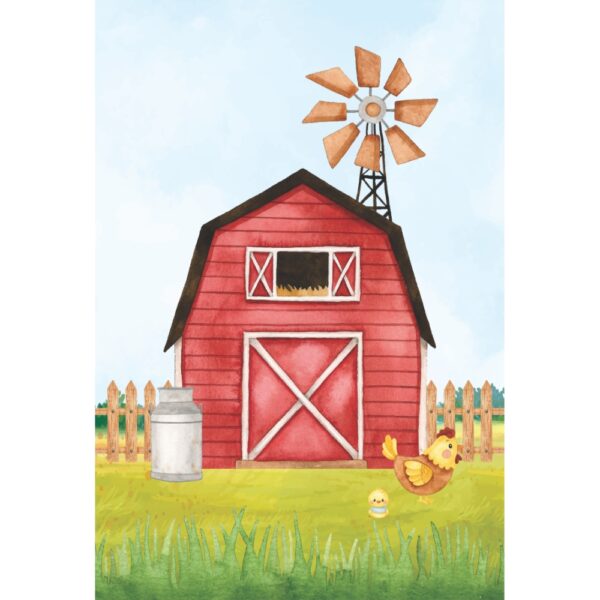 Painel de Festa Retangular 3D Fazendinha Aquarela Vertical Casadinho 1,50m x 2,20m