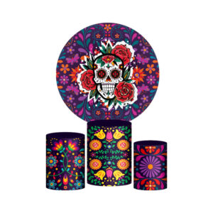 Trio Capa Cilindro + Painel Redondo 3D Caveira Mexicana 1,50m Veste Fácil