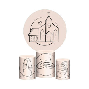 Trio Capa Cilindro + Painel Redondo 3D Casamento 1,50m Veste Fácil