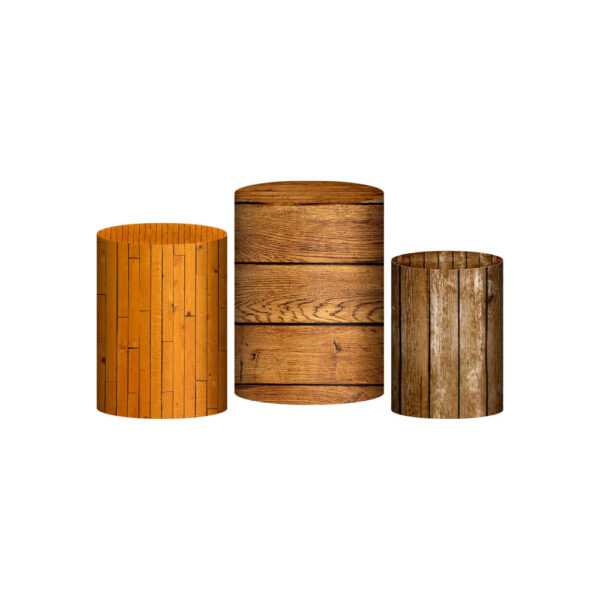 Trio Capa Cilindro Madeira 3d Em Tecido Com Elástico