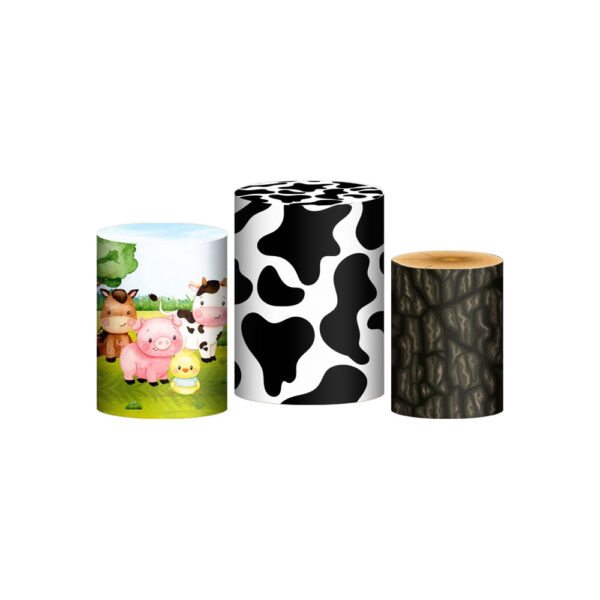 Trio Capa Cilindro Fazendinha Aquarela 3d Em Tecido Com Elástico