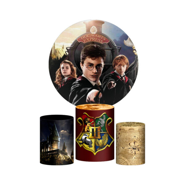 Trio Capa Cilindro + Painel Redondo 3D Harry Potter 1,50m Veste Fácil