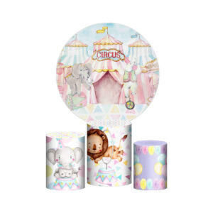 Trio Capa Cilindro + Painel Redondo 3D Circo Rosa 1,50m Veste Fácil