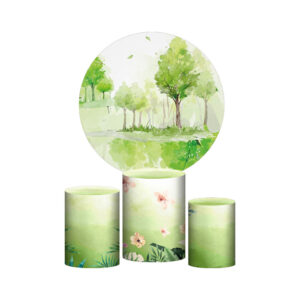 Trio Capa Cilindro + Painel Redondo 3D Bosque 1,50m Veste Fácil