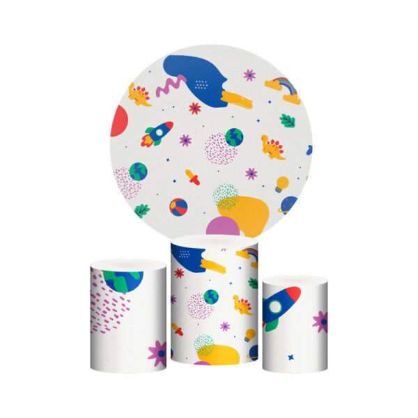 Trio Capa Cilindro + Painel Redondo 3D Infantil 1,50m Veste Fácil