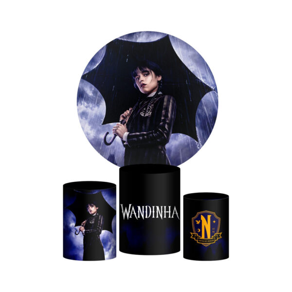 Trio Capa Cilindro + Painel Redondo 3D Wandinha 1,50m Veste Fácil
