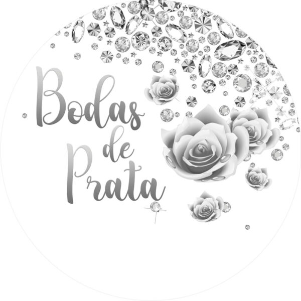 Painel Redondo 3D Bodas de Prata Tecido Sublimado