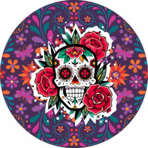 Painel Redondo 3D Caveira Mexicana Tecido Sublimado