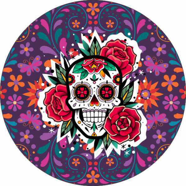 Painel Redondo 3D Caveira Mexicana Tecido Sublimado