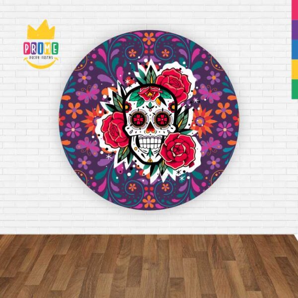 Painel Redondo 3D Caveira Mexicana Abre Fácil Em Tecido - Image 2