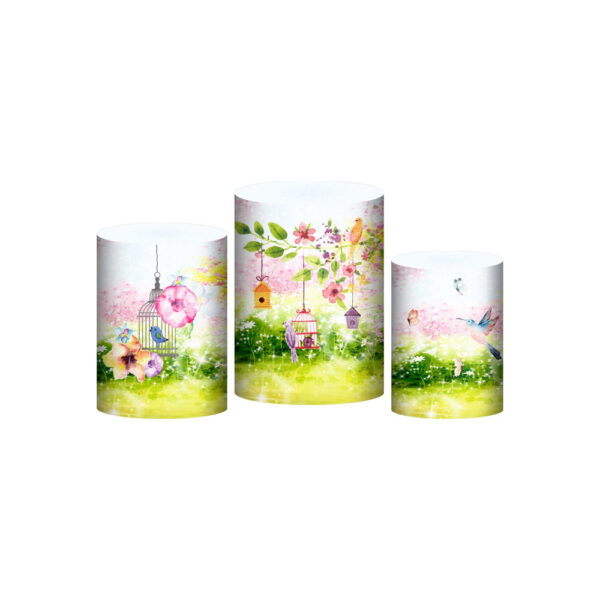 Trio Capa Cilindro Jardim Encantado 3d Em Tecido Com Elástico