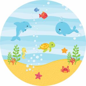 Painel Redondo 3D Fundo do Mar Baby Tecido Sublimado