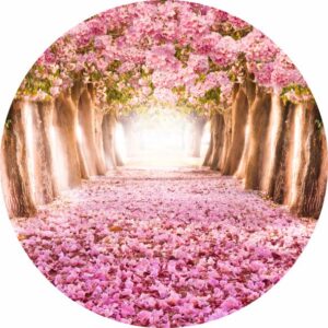 Painel Redondo 3D Jardim Rosa Tecido Sublimado