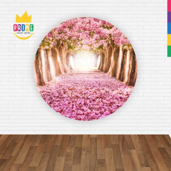 Painel Redondo 3D Jardim Rosa Abre Fácil Em Tecido - Image 2