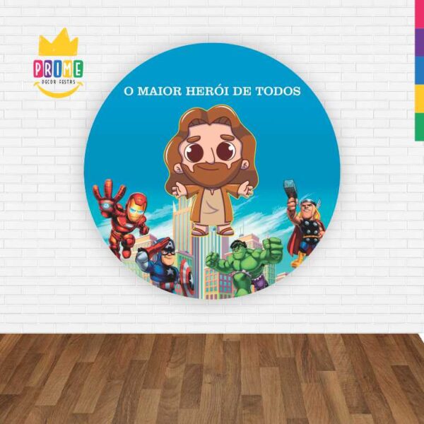 Painel Redondo 3D Jesus Heroi Abre Fácil Em Tecido - Image 2