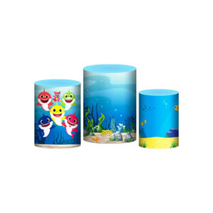Trio Capa Cilindro Baby Shark 3d Em Tecido Com Elástico