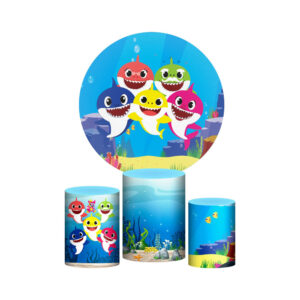 Trio Capa Cilindro + Painel Redondo 3D Baby Shark 1,50m Veste Fácil
