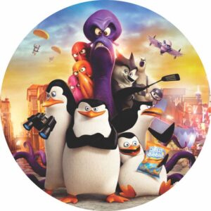 Painel Redondo 3D Pinguins de Madagascar Tecido Sublimado