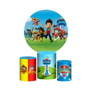 Trio Capa Cilindro + Painel Redondo 3D Patrulha Canina 1,50m Veste Fácil