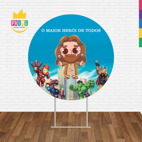 Painel Redondo 3D Jesus Herói Tecido Sublimado - Image 2