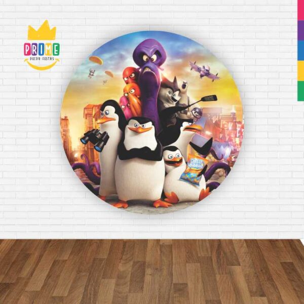 Painel Redondo 3D Pinguins De Madagascar Abre Fácil Em Tecido - Image 2