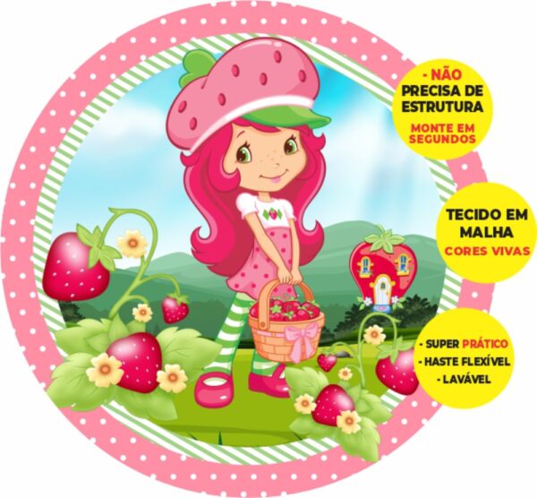 Painel Redondo 3D Moranguinho Abre Fácil Em Tecido
